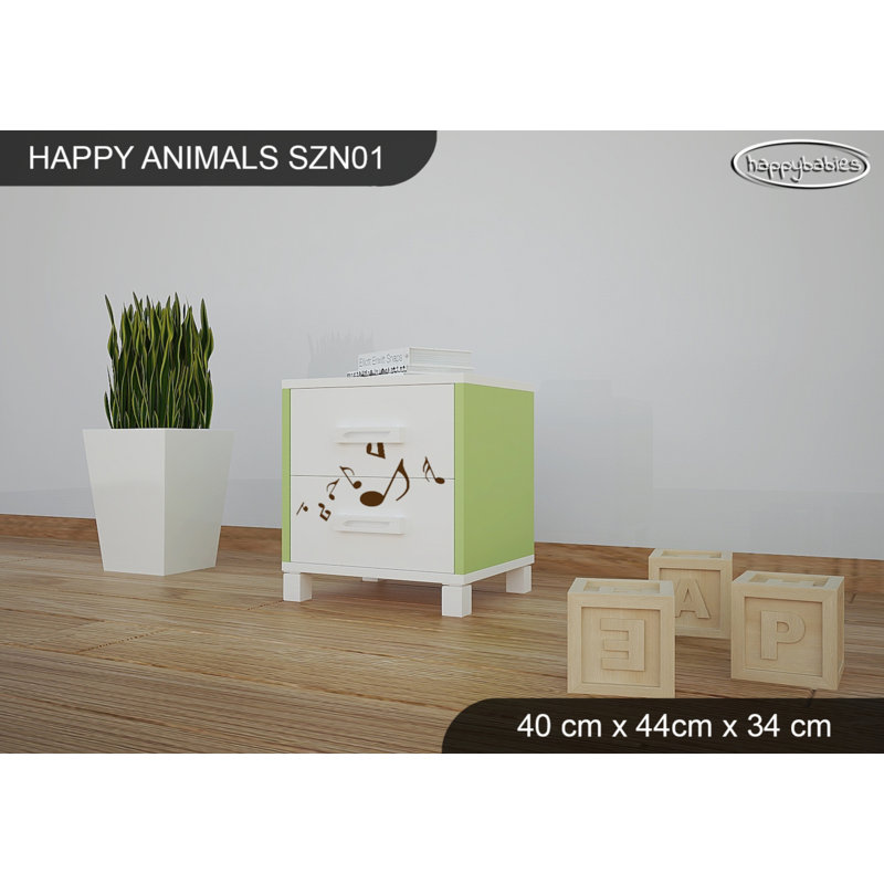 2 Drawer Nightstand, White/Green
