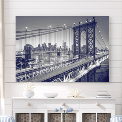 " Manhattan Bridge Alive at Night - New York City " Black and White Photography
