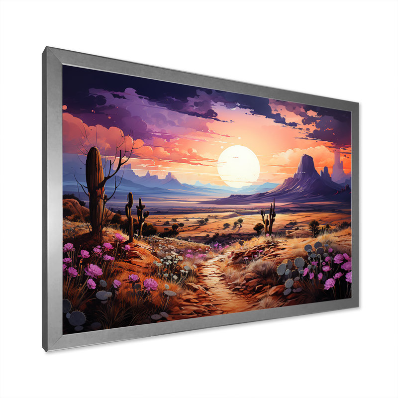 Violet Vista cactus - impressions sur toile de cactus, H 34 po x l 44 po x P 1,5 po, Cadre simple argenté