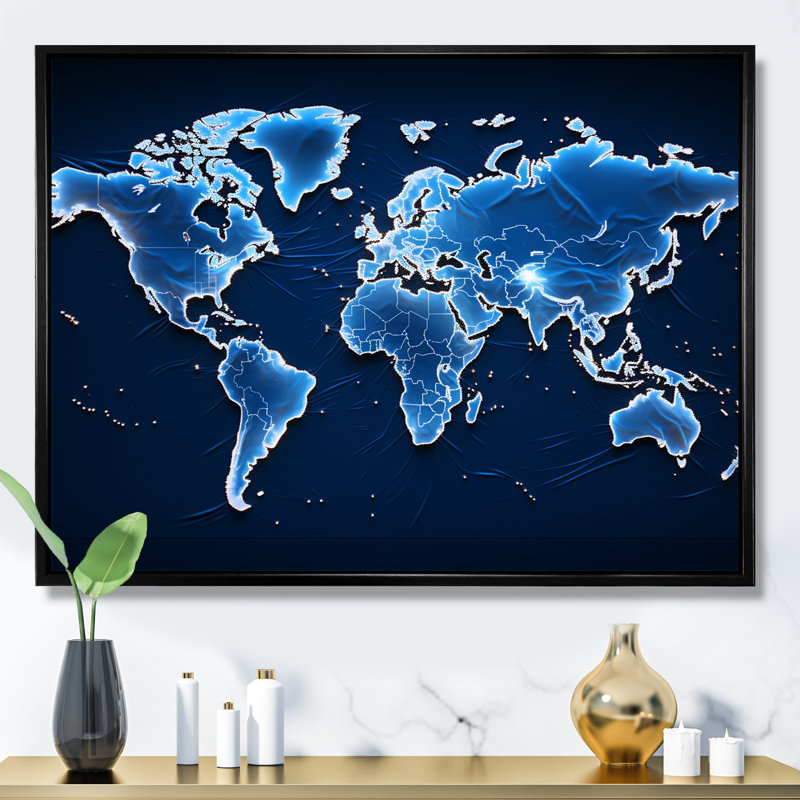 Méridiens majestueux - carte du monde murale, Gold Picture Framed, 12" H x 20" W