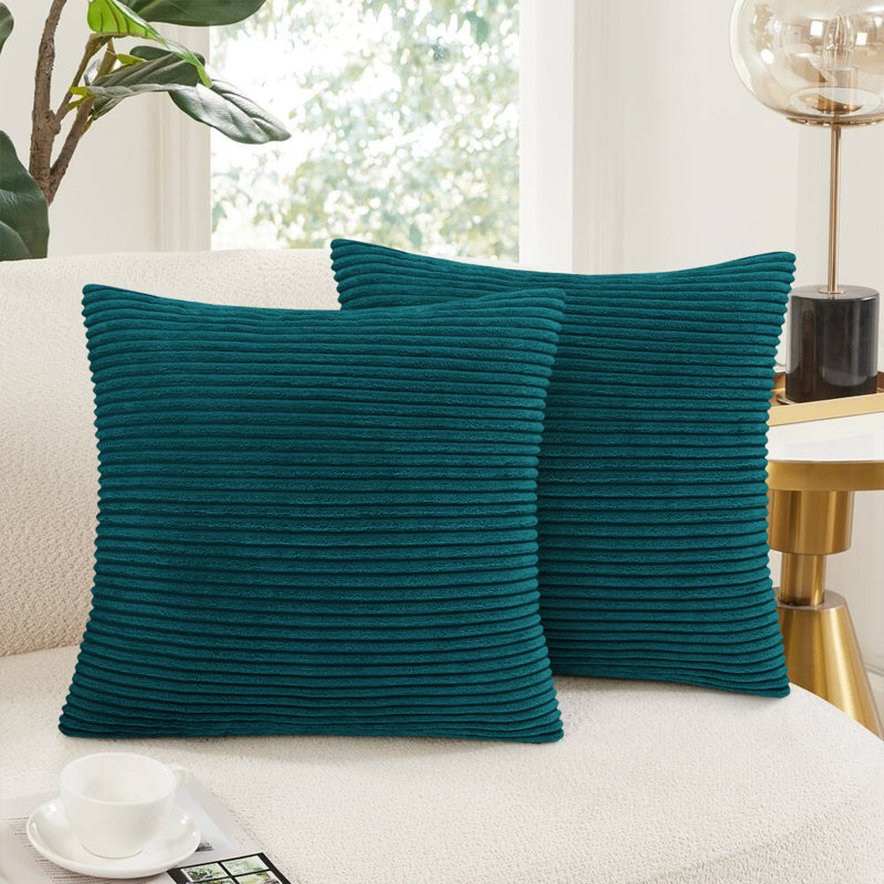 Striped Square 18cmX18cm Velvet Cushion Cover, Teal