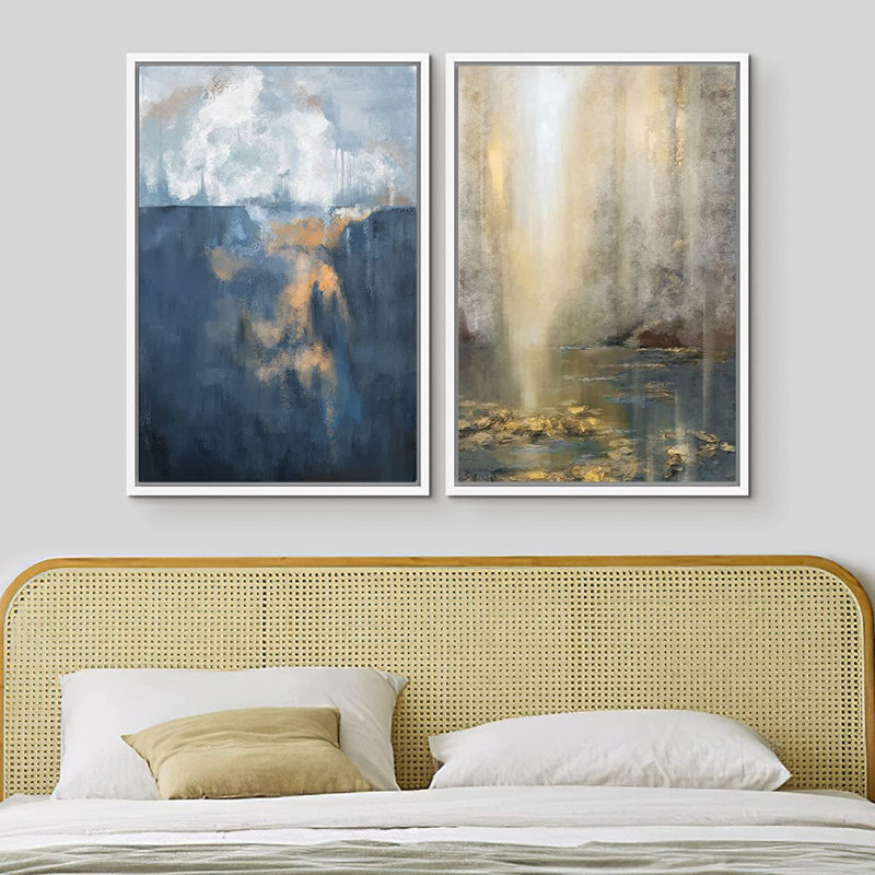 Ensemble de 2 peintures encadrées sur toile, H 24 po x l 32 po x P 1,5 po, Blanc