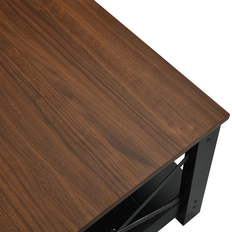 O'Kean 39" Rectangular Coffee Table with Storage For Living Room, Black, Walnut