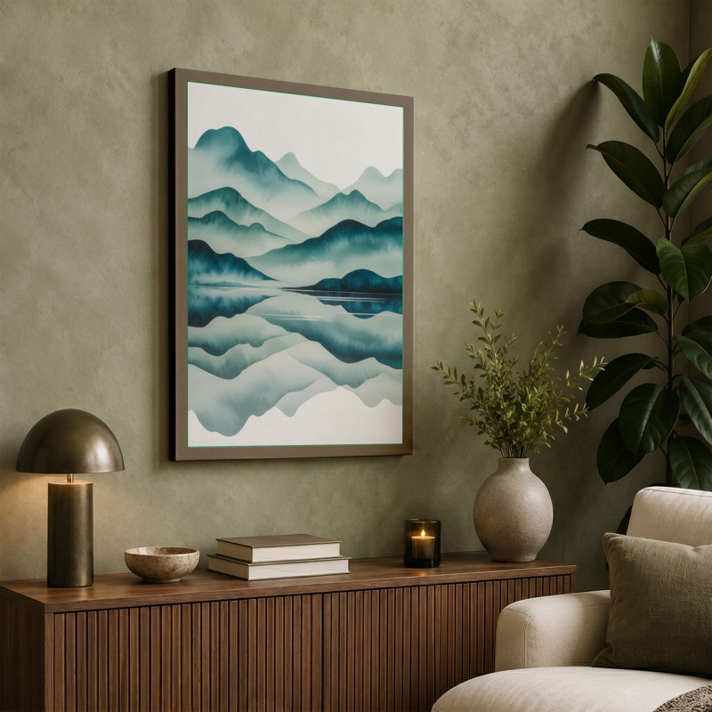 Mountains at Sunrise Scandinavian - Wrapped Canvas, 24x16 - 61.0 x 40.6 cm, Terracotta Border