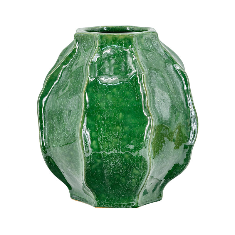 Vase en céramique avec glaçure verte réactive, H 9,3 po x l 8,7 po x P 8,7 po
