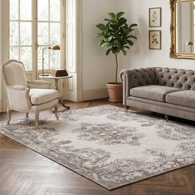 Tapis vintage lavable à la machine Zehorit en beige / crème / brun / jaune pour le salon, le couloir et le tapis d'entrée