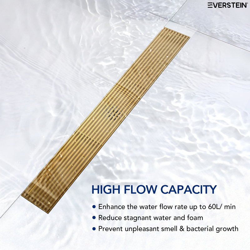  23.62" x 3.15" Linear Grid Shower Drain Trim, Brushed Gold