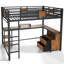 Lit mezzanine en métal avec bureau intégré et tiroirs de rangement