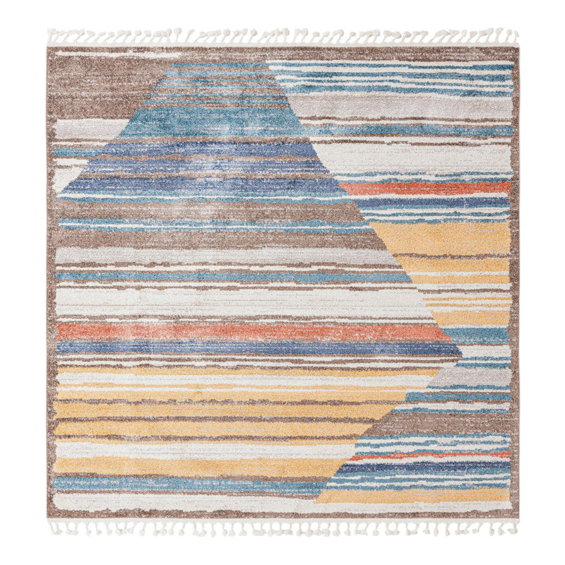 Tapis blanc / vert / bleu Frystown, Carré 7 pi 10 po