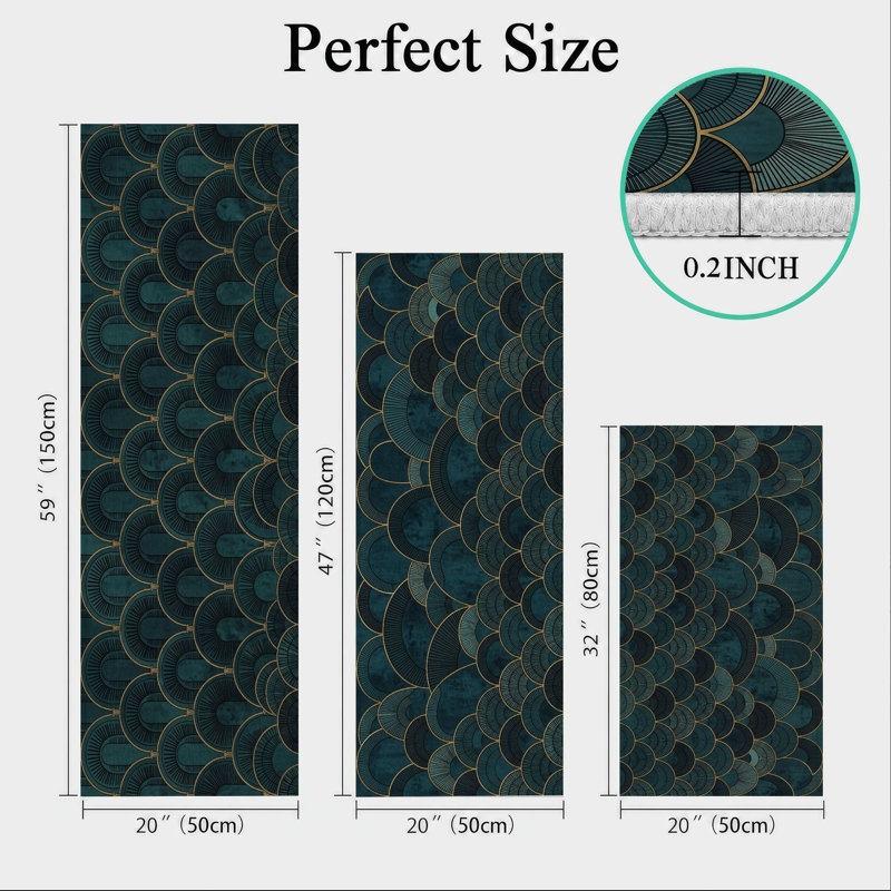 Teal Scale Non-Slip Washable Kitchen Mats