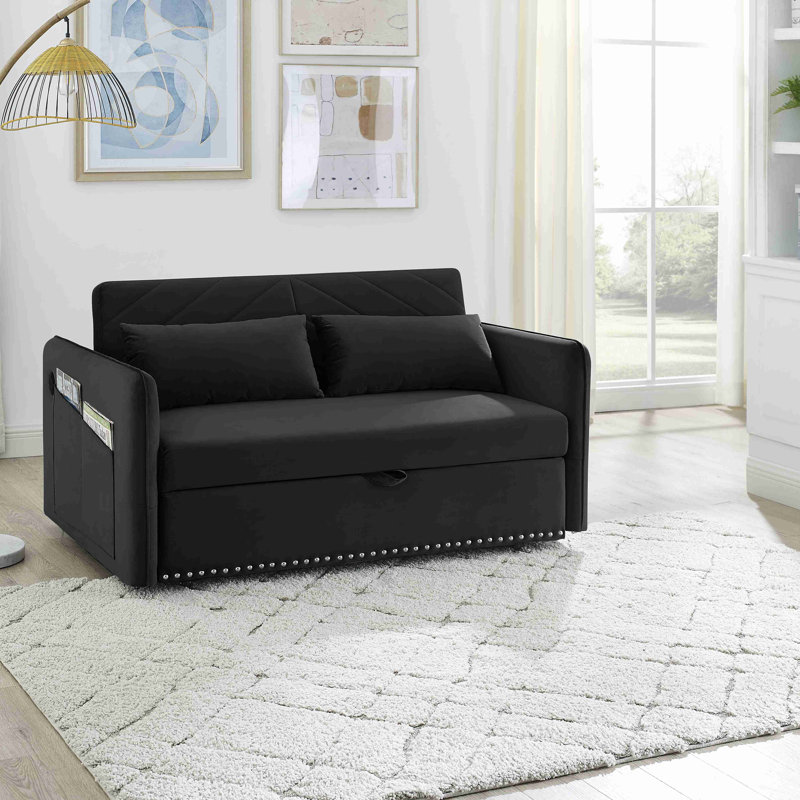 3-In-1 Velvet Sleeper Sofa Bed, Black Velvet