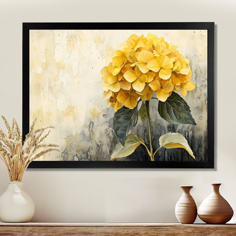 Jaune hydrangée jaune III - art mural hortensia, Impression d'un seul cadre photo, Noir, H 30 po x l 40 po