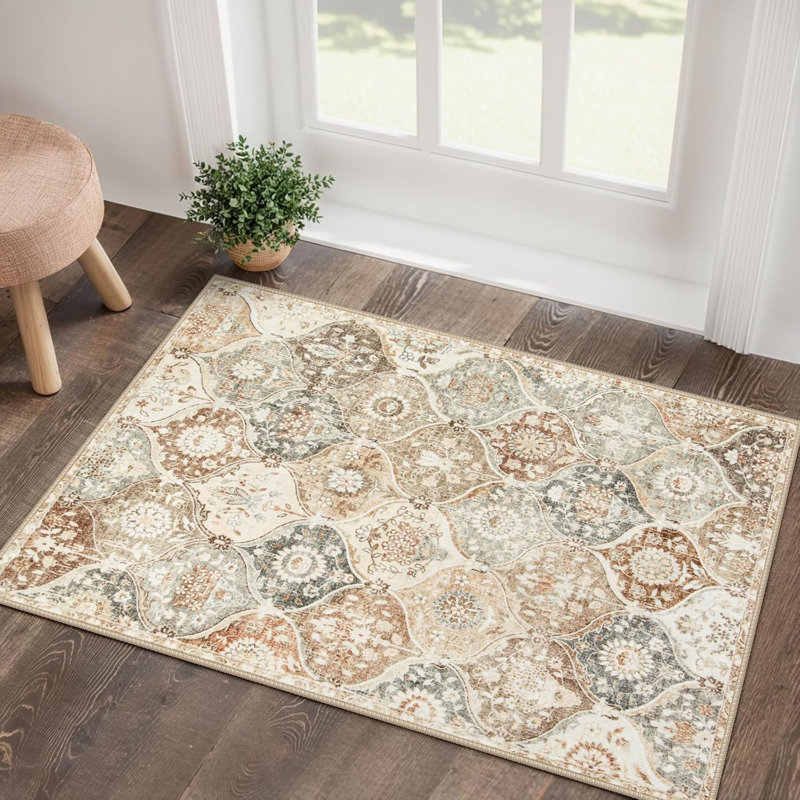 Moroccan Trellis Entryway Rug, 2X3 Kitchen Rugs Non Slip Washable, Non-Slip Indoor Door Mat Ultra-Thin, Small Throw Carpet For Bathroom Bedroom Entry, Aqua/Multi