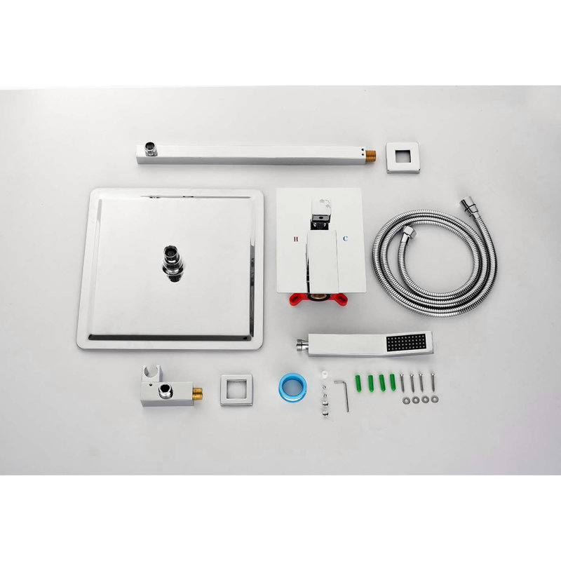 Wall Mounted Shower With 12" Rain Head, Look, Brass And Stainless Steel Build, Provide Rejuvenating Bath, Easy Install, Complete Parts Kit