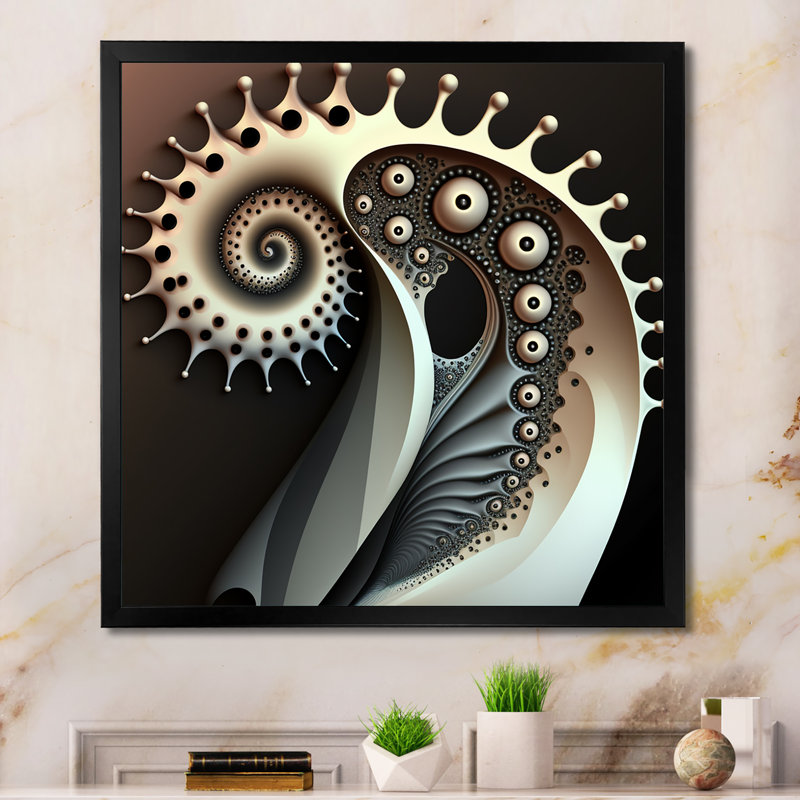 Beauté fractale monochrome III - reproduction sur toile, H 16 po x l 16 po x P 1 po, Impression noire sur toile encadrée
