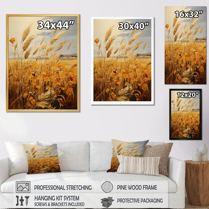 Pâtés dorés, récolte d'Impasto I - impression d'art mural paysage et nature, Cadre photo noir, H 20 po x l 12 po x P 1 po