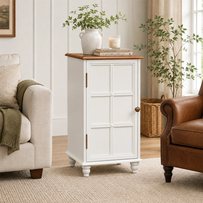 Meuble bas moderne de style milieu du siècle, de 27 pouces de hauteur, avec tablette réglable et pieds en bois massif.