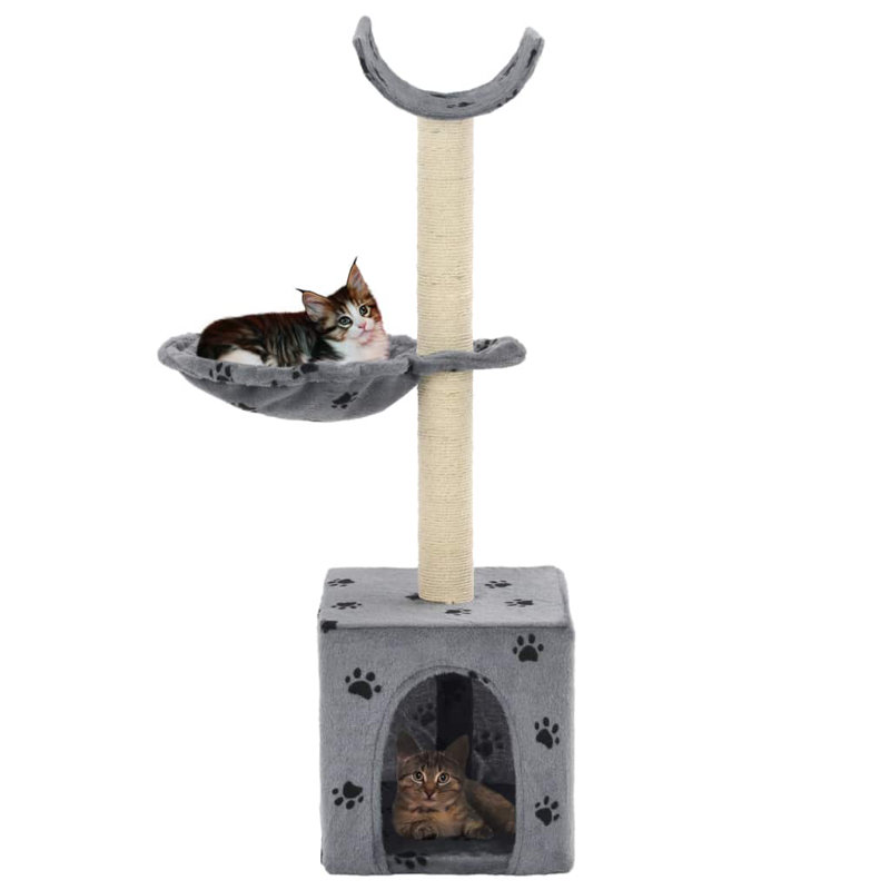 vidaXL Cat Tree with paw prints Soft plush, particle board, sisal rope, Grey