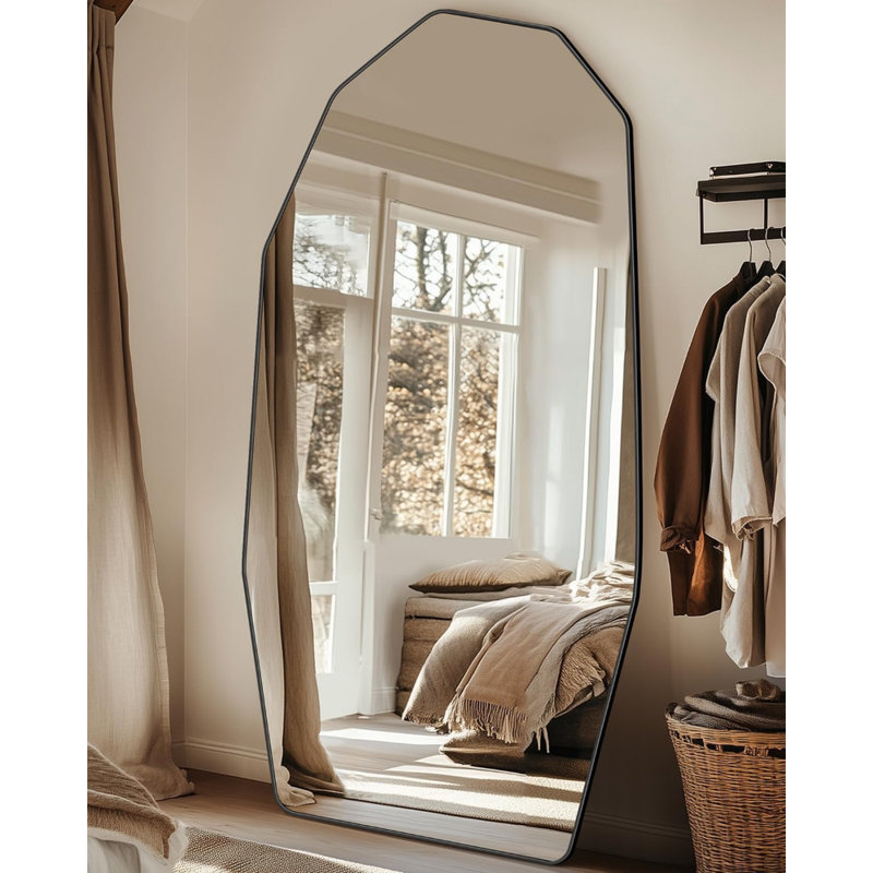 76" X 34" Modern Rectangular Full Length Mirror, Black Aluminum Frame, Wall-Mounted, Leaning, Or Free Standing Full Body Mirror For Bedroom, Living Room, Or Bathroom