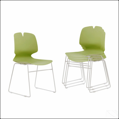 Ensemble de 4 chaises de bureau modernes empilées en polypropylène vert et gris avec capacité de charge de 180 kg