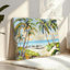 Plage, cadre en bois massif, support mural, palmier bord de mer, reproduction d'art sur toile pour le salon, la chambre à coucher, la salle de bain, 16 po x 24 po, bleu