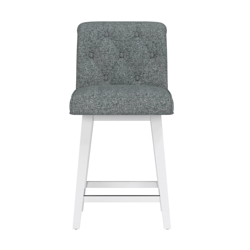 Dorreen Wood And Upholstered Tufted Adjustable Height Swivel Stool, Graphite, Pure White