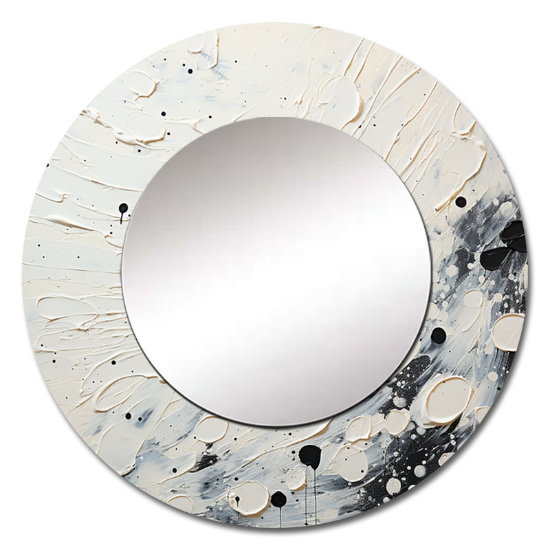 Gris gris blanc Mid Century Minimalist Wave - miroir mural unique minimaliste, 36 po x 36 po
