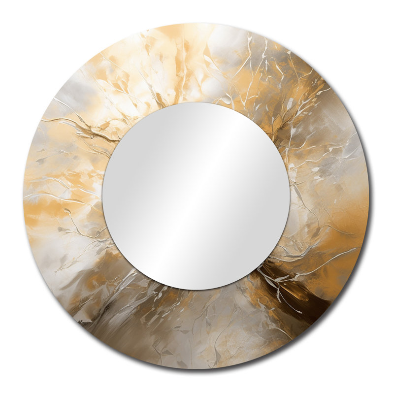 Gold and Silver Chromatic Essence I - Abstract Large Wall Mirror, Modern Round Decorative Mirror, Printed Metal Art