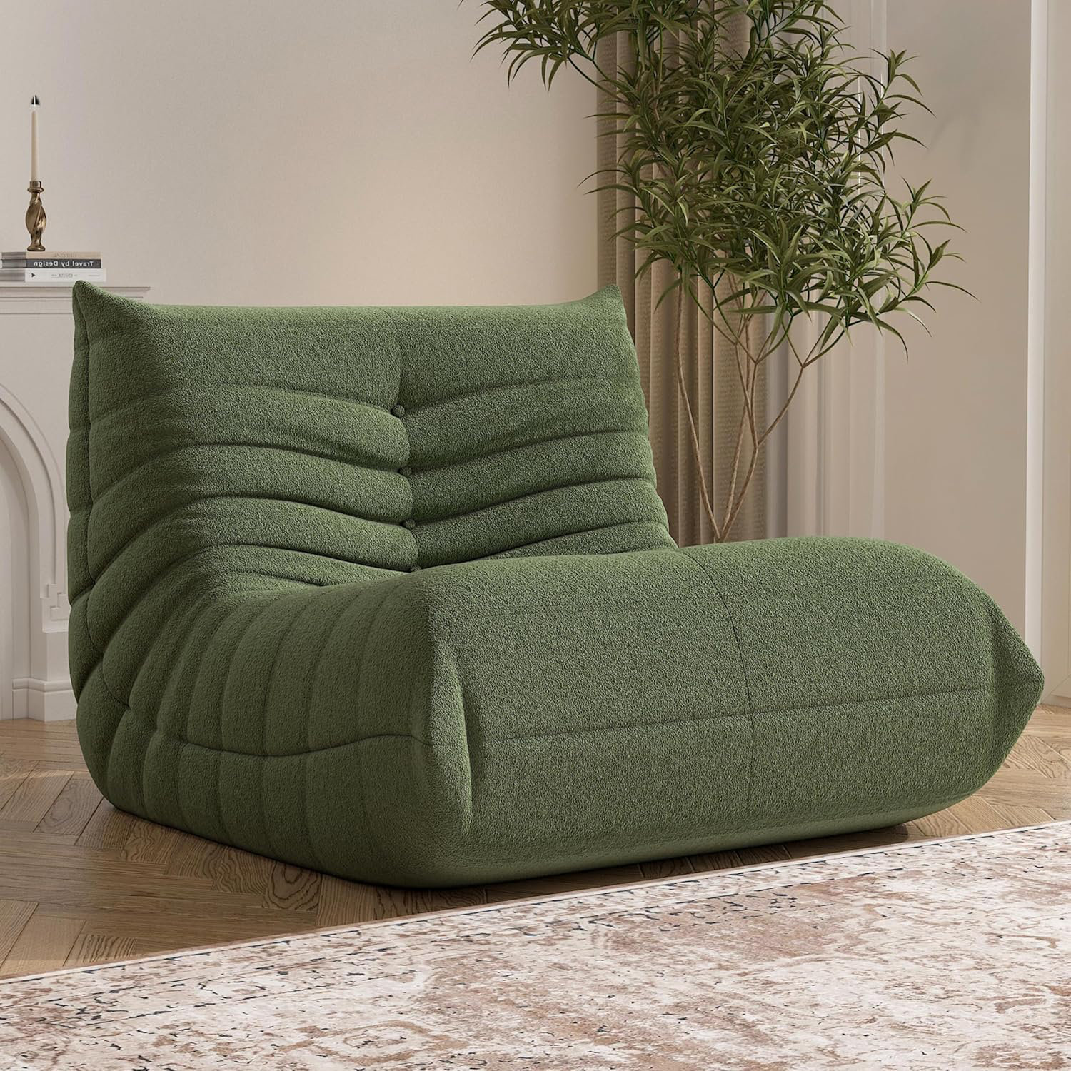 Medium Green Velvet Bean Bag Chair by Trule for Living Room, image size:1500x1500