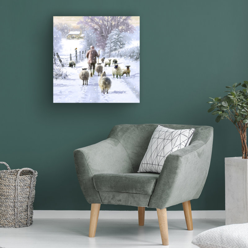 Art mural sur toile tendue - "Winter Shepherd" par Macneil Studio pour le salon, la chambre à coucher ou le bureau - 14 x 14