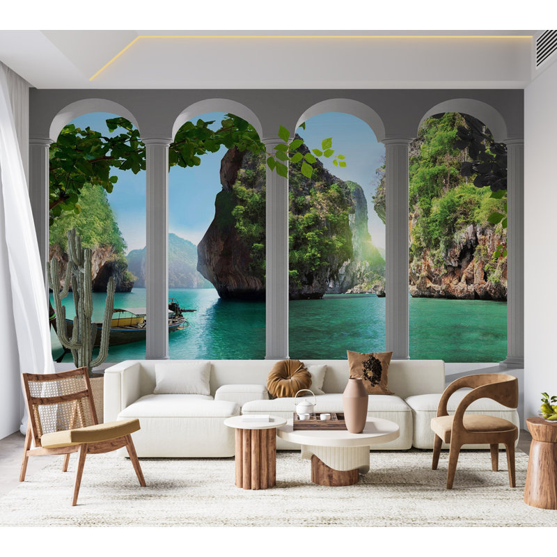 Murale paysage pelez et collez - sur la terrasse, L 55 po x l 77 po
