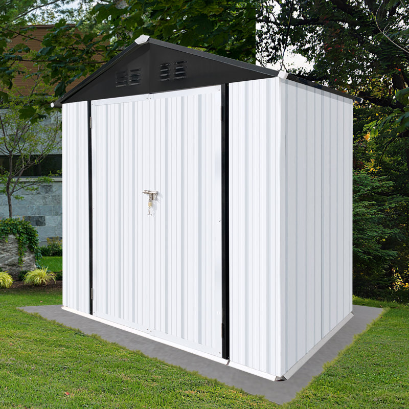 Remise de rangement extérieure 6 pi x 4 pi avec toit Apex, blanc et noir