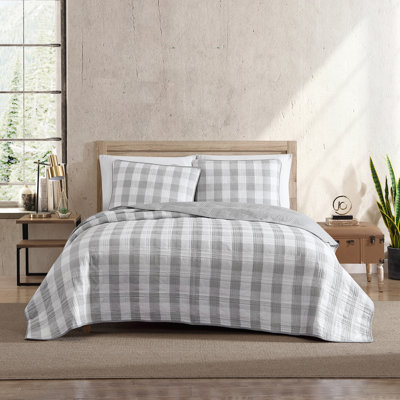 Eddie Bauer Lakehouse Blue Plaid Cotton Reversible Quilt Set