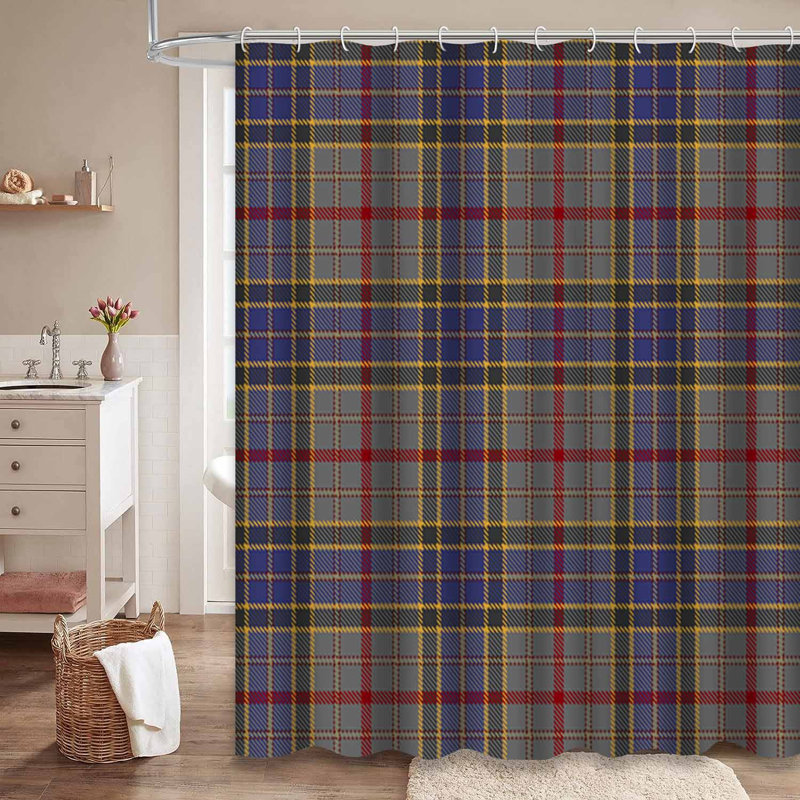 Rideau de douche gris, rouge, bleu, tartan et écossais avec 12 crochets, L 72 po x l 84 po