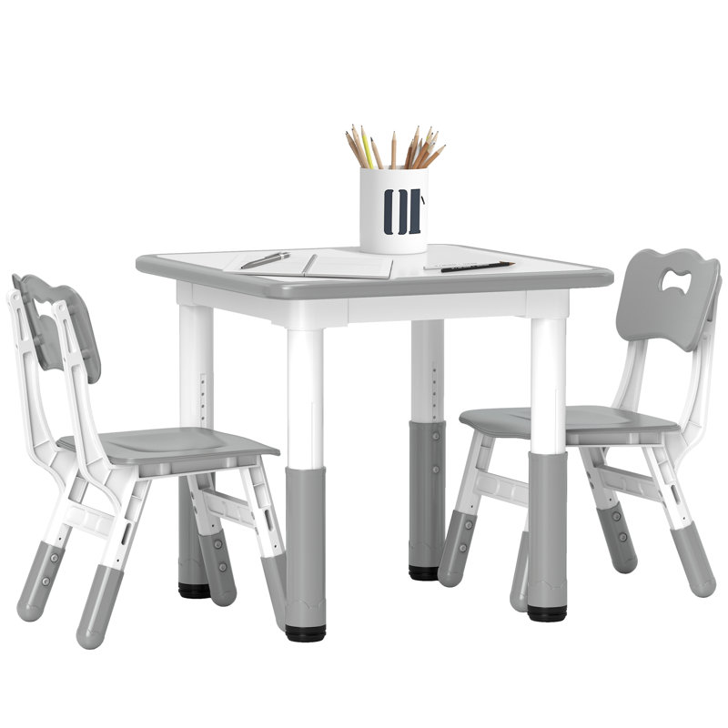 AIYAPLAY 3 Pcs Height Adjustable Kids Table and Chair Set for Playroom, Grey