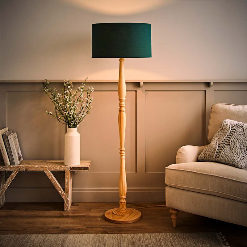 Arialdo 157cm Traditional Floor Lamp, Green, Light Wood
