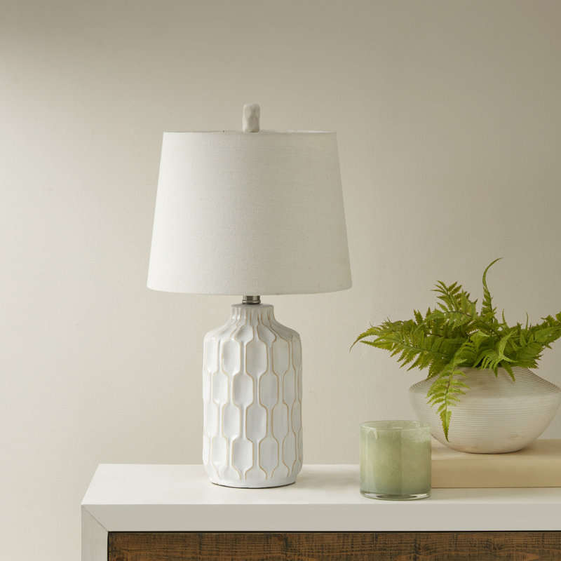 Evadne White/Gold Ceramic Geometric Table Lamp