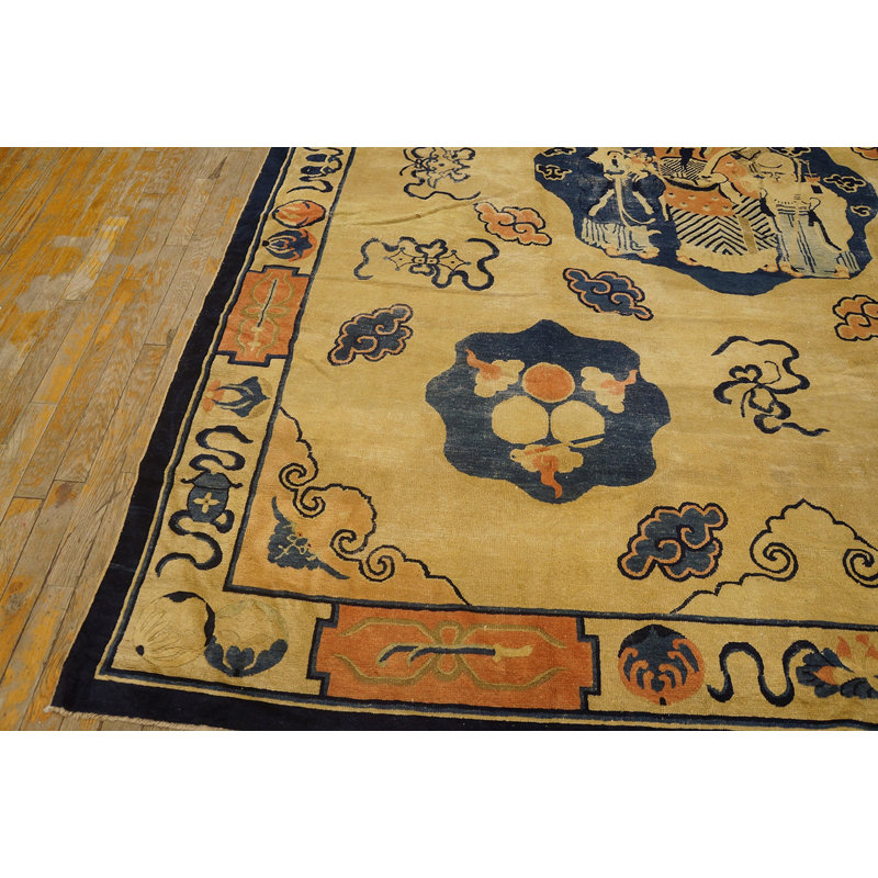 Ivory Antique Scenic Animal Cloud Band Pictorial Chinese Scholars Design Peking Area Rug