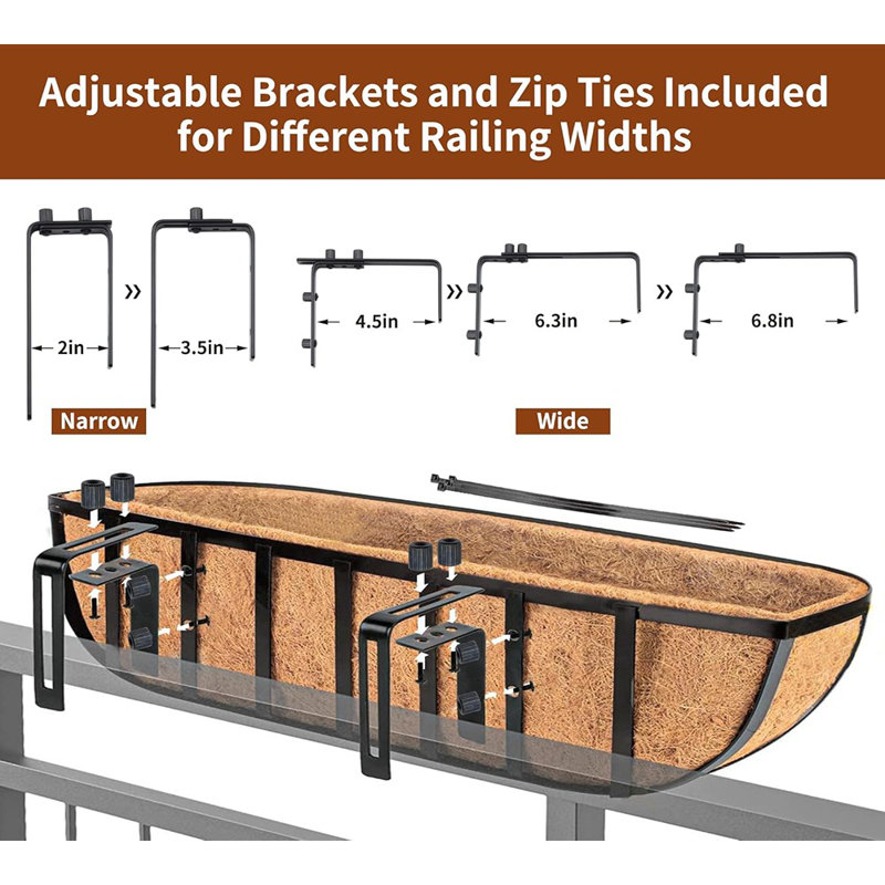 4Pcs 30" Window Box Deck Railing Planter With Coco Liner, Metal ...