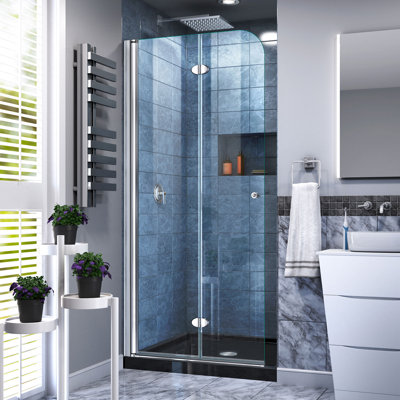 Cabine de douche à charnière carrée l 36 po x P 39 po x H 74,75 po Aqua Fold avec base incluse
