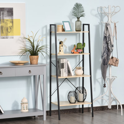 4-Tier Storage Rack 60*37.5*145 cm MDF 1 Piece Ladder Shelf Beige Ladder Design
