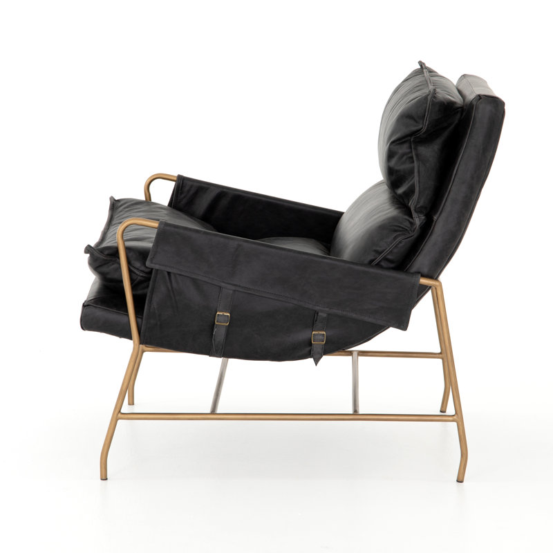 Taryn Side Chair, Sonoma Black Genuine Leather, Aged Brass