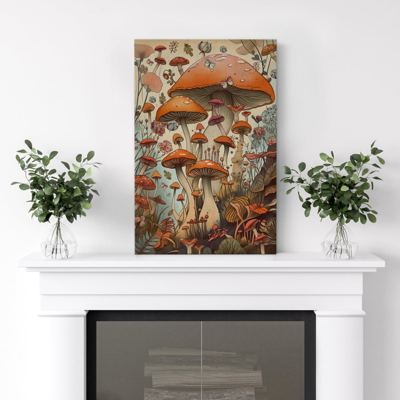 Multicolore rustique, illustrations de champignon rouge, Toile tendue, H 18 po x l 12 po