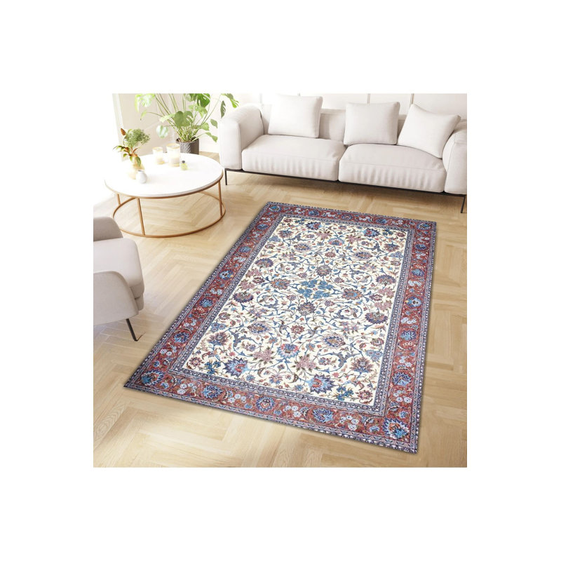 Tapis bleu lavable à la machine, Tapis de couloir 3 pi 3 po x 6 pi 7 po