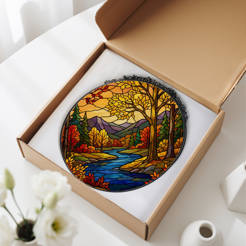 Panneau de vitrail 12 "H Autumn Landscape, H 12 po x l 12 po 