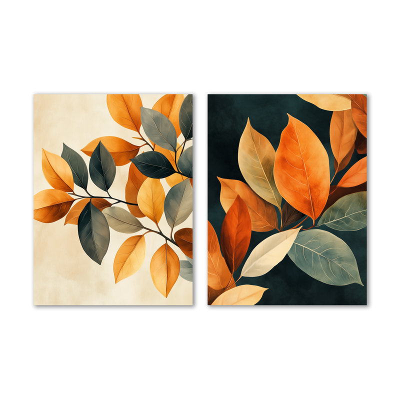 Feuilles botaniques aux tons naturels I - Impression sur toile en 2 parties, 32" H x 48" W, Wrapped Canvas