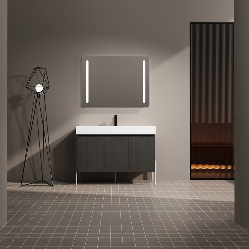 Meuble-lavabo autoportant de 48 po avec lavabo en résine, meuble de rangement avec portes à fermeture douce (ensemble KD) et meuble-lavabo