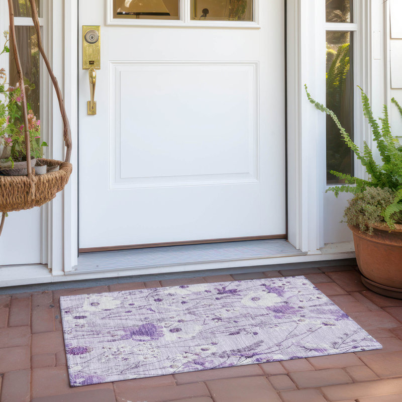Lavender Floral Synthetic Washable Rectangular Rug 30" x 20"