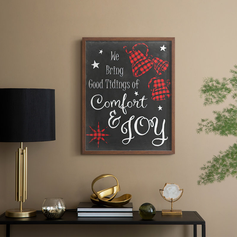 «Comfort and Joy», reproduction encadrée rouge - bois massif, H 11 po x l 9 po, Noyer