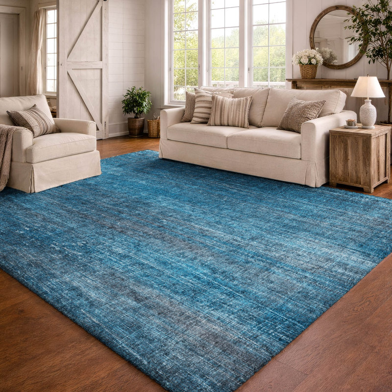 Premium Machine Washable Dream Shag ADS552 Striped Rug, Blue, 8' x 10'